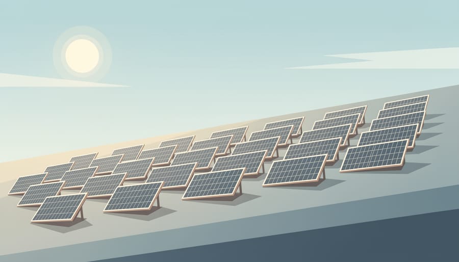 Home exterior with sunlit solar panels reflecting warm morning light